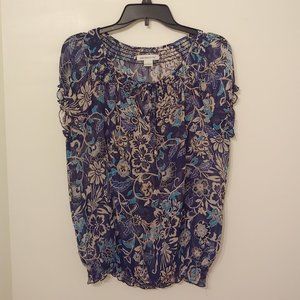 Liz Claiborn Blue Floral Sheer Blouse